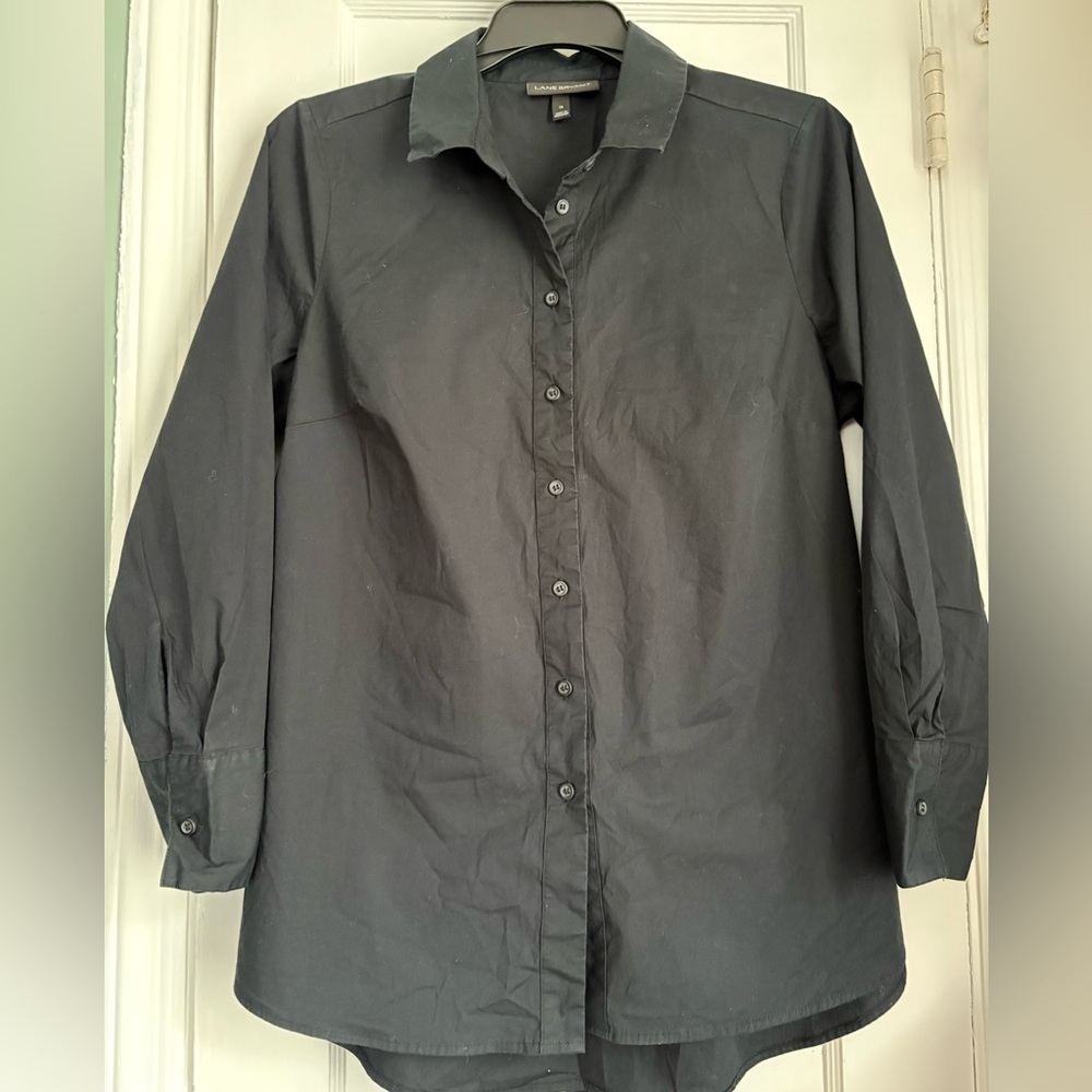 Lane Bryant Black Button Front Shirt Top Back Tie Waist Plus Size: 14